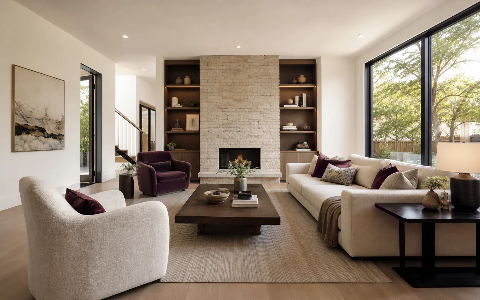 Finished living room prepared for a property listing